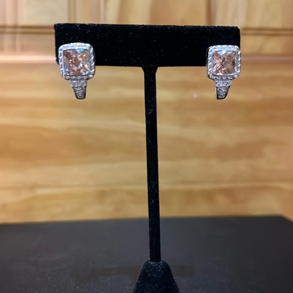 Beautiful .925 Rhinestone/Amber Earrings - Picture 2 of 9